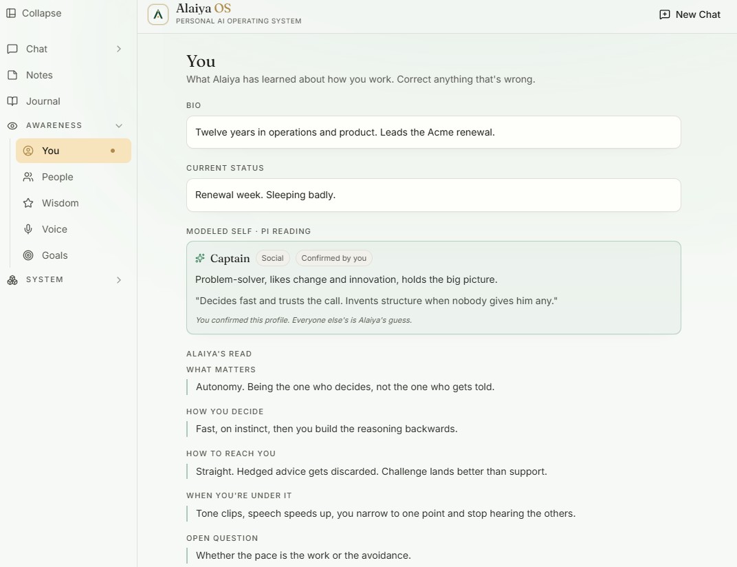 Your profile: what Alaiya has learned about how you work, open for you to correct