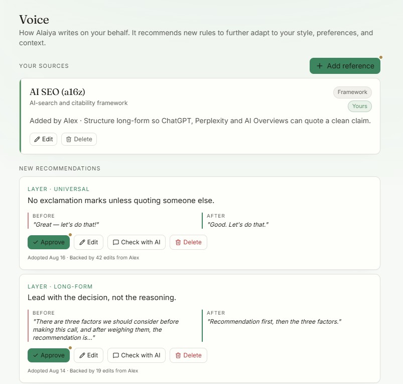 The voice rulebook, earned one correction at a time