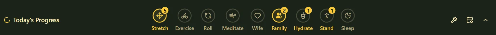 The habit bar that sits on top of every task screen